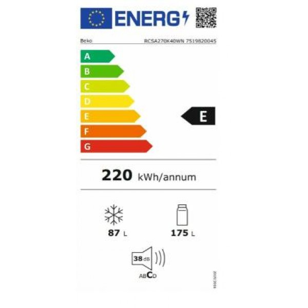 Beko RCSA270K40WN Alulfagyasztós hűtőszekrény