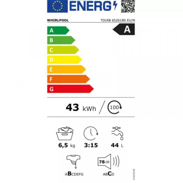 Whirlpool TDLRB 65261BS EU/N Felültöltős mosógép A Energiaosztály, 6.5 kg, 1200 fordulat/perc, Centrifugálási zajszint: 78 dB, Inverter motorral